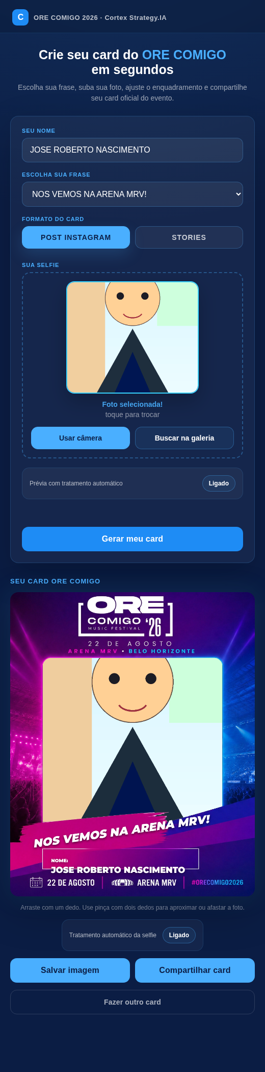 Exemplo de card Feed ORE COMIGO